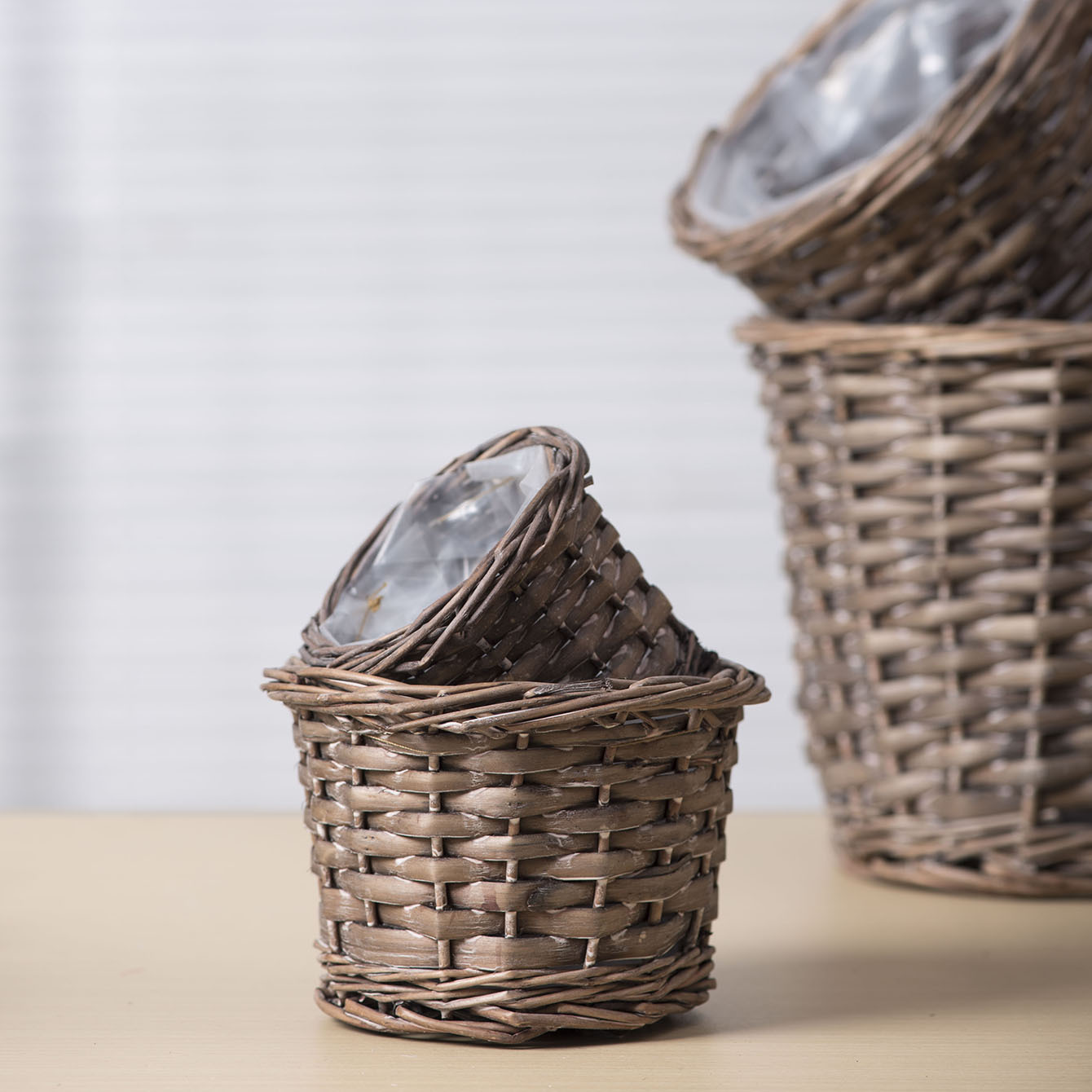 Nórdico tejido a mano maceta decoración de sala de estar cestas de flores de sauce verde a mano maceta de plantación verde carnosas