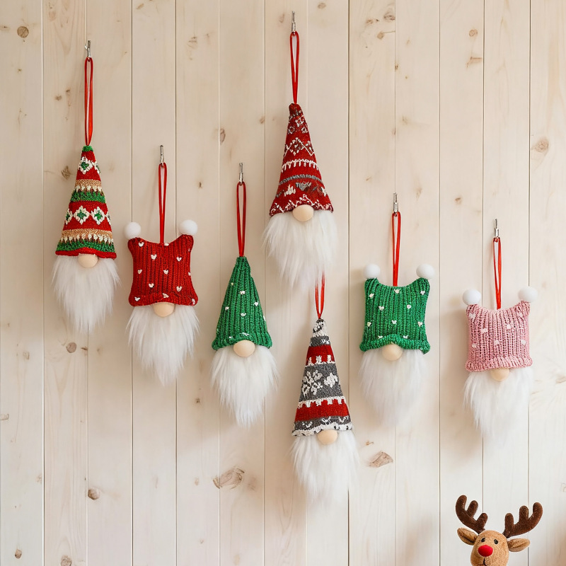 3-Piece Set of Mingguan Christmas Nordic Style Knitted Gnome Hanging Ornaments Christmas Decorations Gnome Doll Hanging Decorations
