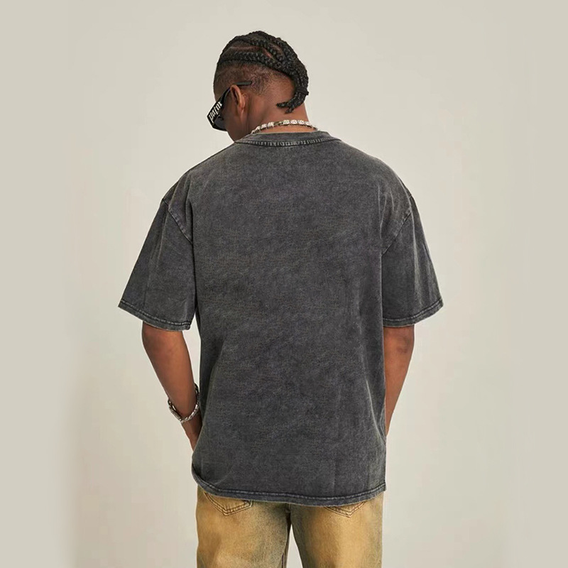 Europa y América retro camiseta de manga corta para hombres verano nuevo cuello redondo suelto batítico de tamaño grande hacer vieja camisa de moda