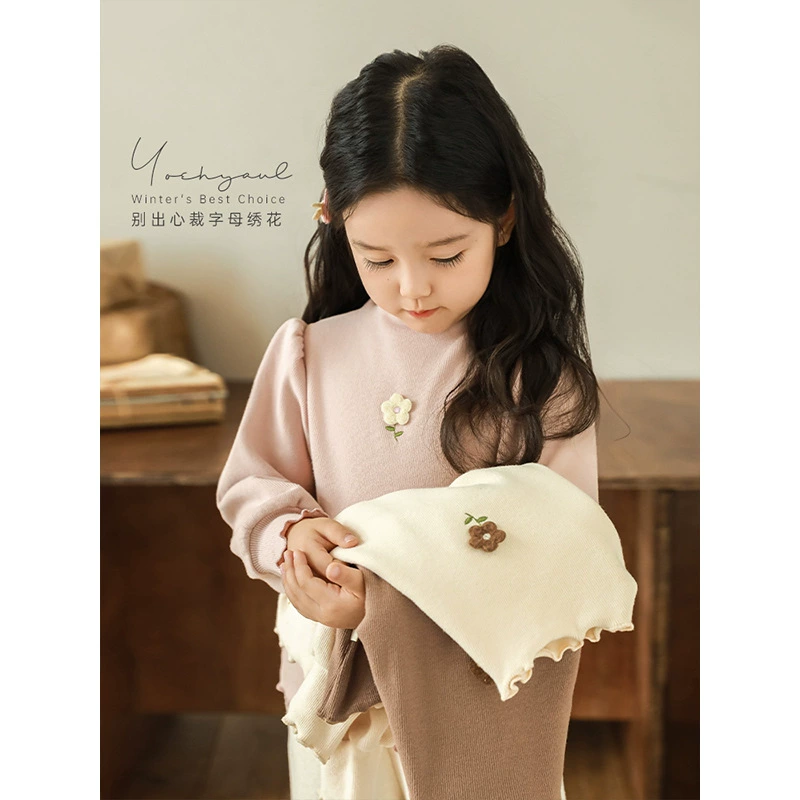 Вуриб девушка плюшевая вышивка из французской ямы с нижней рубашкой Сладкая и милая футболка с волнистыми рукавами зимой