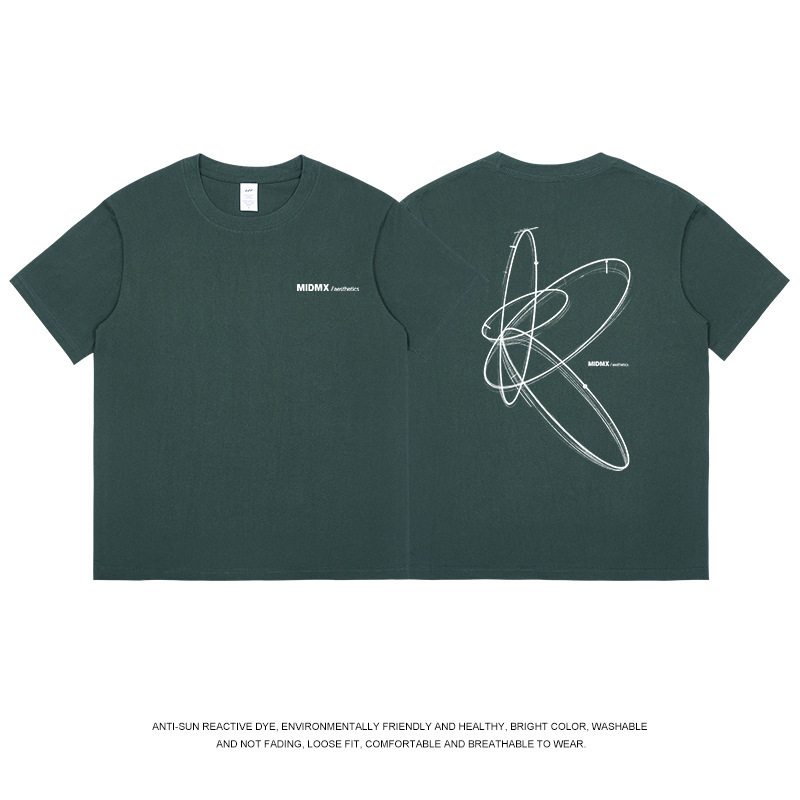 全国トレンド幾何学模様プリント Tシャツメンズ夏 ootd 白半袖コットンラウンドネックトップ女性 ins トレンド卸売|undefined