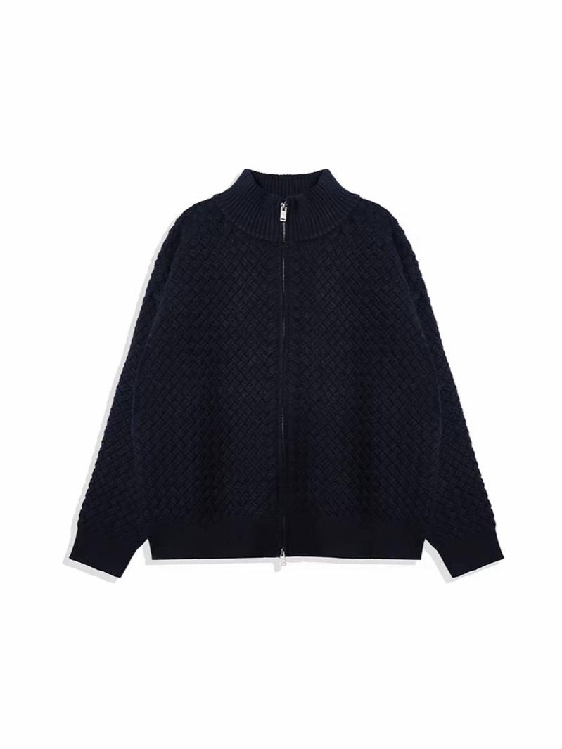 Comercio exterior primavera y otoño cremallera camiseta de punto hombre cuello largo suelto cardigán de manga larga delgado de cuello medio alto suéter de hilo delgada abrigo
