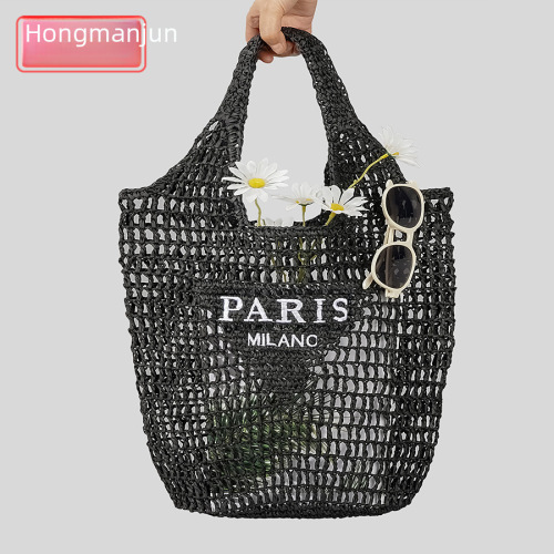 Handmade Embroidered Letter Weave Bag, Niche Hollow Paper Weaving Tote Bag, Mesh Crossbody Bag for Women, Cross-border