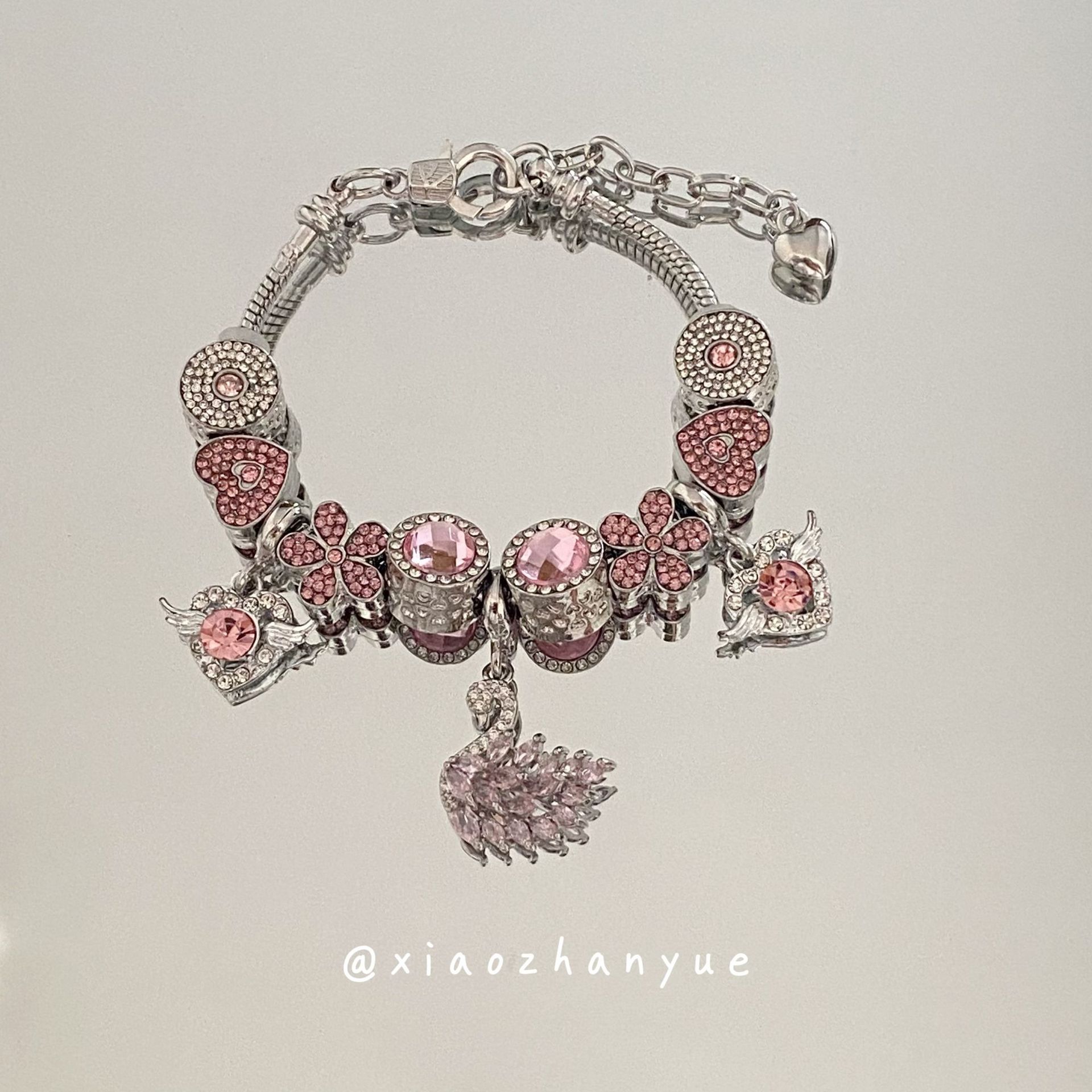Pink grand slam love swan bracelet (lobster clasp)