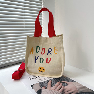 South Korea Dongdaemun Smiley Print Shoulder Bag Letter Canvas Bag Student Casual Crossbody Bag Girls Handbag