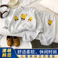 新しい子供用スウェットセット、男の子と女の子向け、おしゃれなプリント、多用途スウェット、2点セット、暖かい、丸首、かわいいプリント