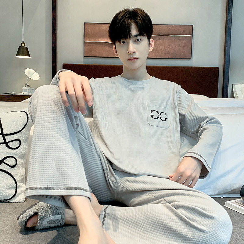 Pijamas de los hombres primavera y otoño manga larga casual simple juventud más tamaño estilo coreano vestir prendas exteriores suéter homewear traje