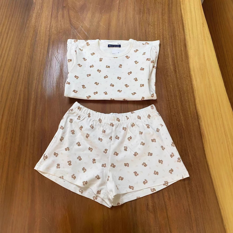 BM Style New Arrival Brown Bear Bow Printed Shorts Bm Women's Elastic Waist Home Pants Stretch Casual Shorts