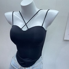 C位吸睛~自帶胸墊交叉掛脖吊帶小背心女外穿短款緊身內搭打底上衣