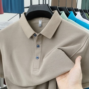 Summer solid color middle-aged men's T-shirt cotton blended liquid ammonia fashion casual lapel short sleeve polo shirt wholesale
