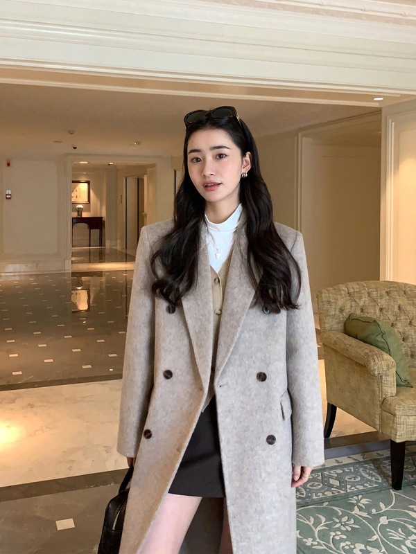 pusumede 重磅尖货 羊毛双面呢大衣女廓形中长款高级气质毛呢外套|undefined