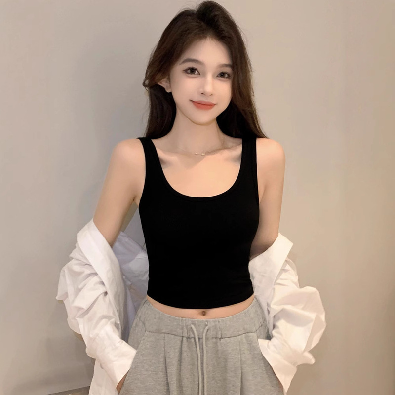 Black U-Shaped Camisole Women's Inner 2025 New American Back I-Shaped Cotton Suit Inner Base Shirt Short Top