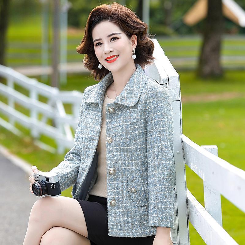 新款中年妈妈春装外套气质小香风短款中老年女春秋呢子上衣两件套|undefined