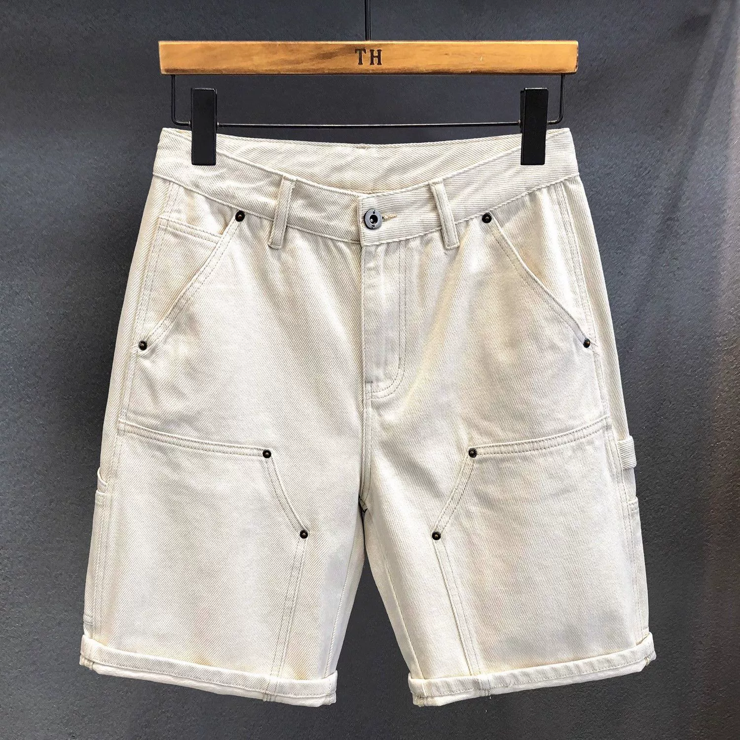 Летние высококачественные потертые джинсы в стиле wasteland, мужские летние свободные прямые брюки с пятью точками