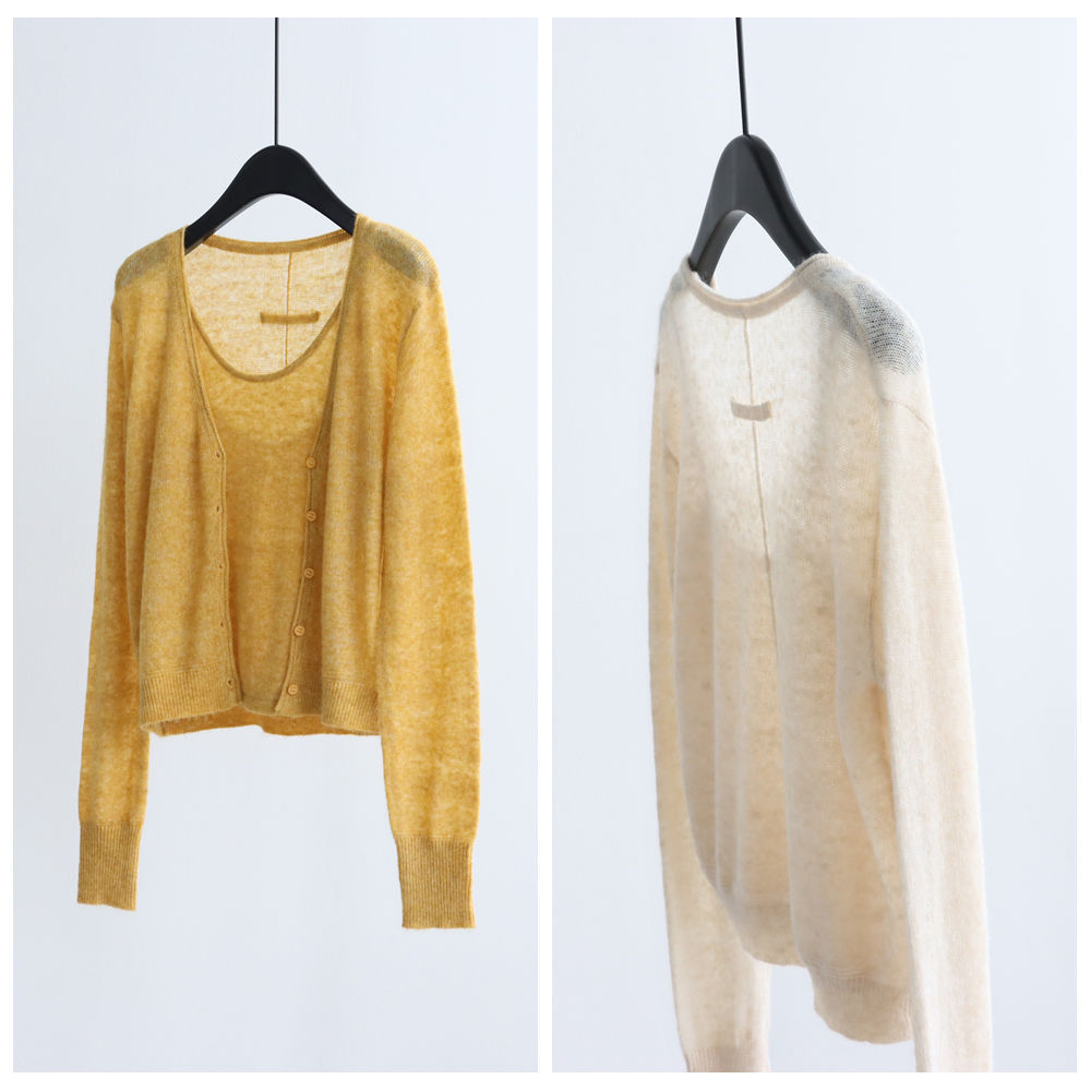 Korean-style Silk Raccoon V-neck Camisole + Knitted Cardigan Two-piece...