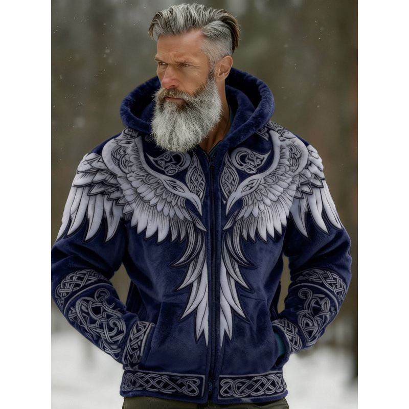 Amazon Cross-Border European and American New Style Flannel 3D Printed Fashionable Winter Warm Hooded Zipper Cardigan Sweatshirt for Men Amazon Cross-Border European and American New Style Flannel 3D Printed Fashionable Winter Warm Hooded Zipper Cardigan Sweatshirt for Men