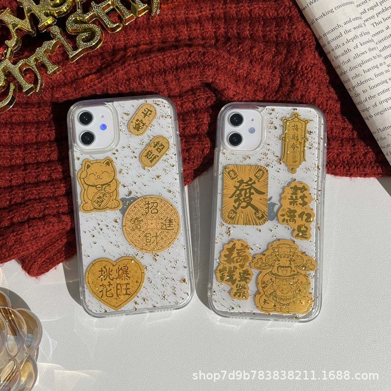 适用iPhone苹果17和16系列手机壳滴胶金箔壳招财招桃花手机壳|undefined