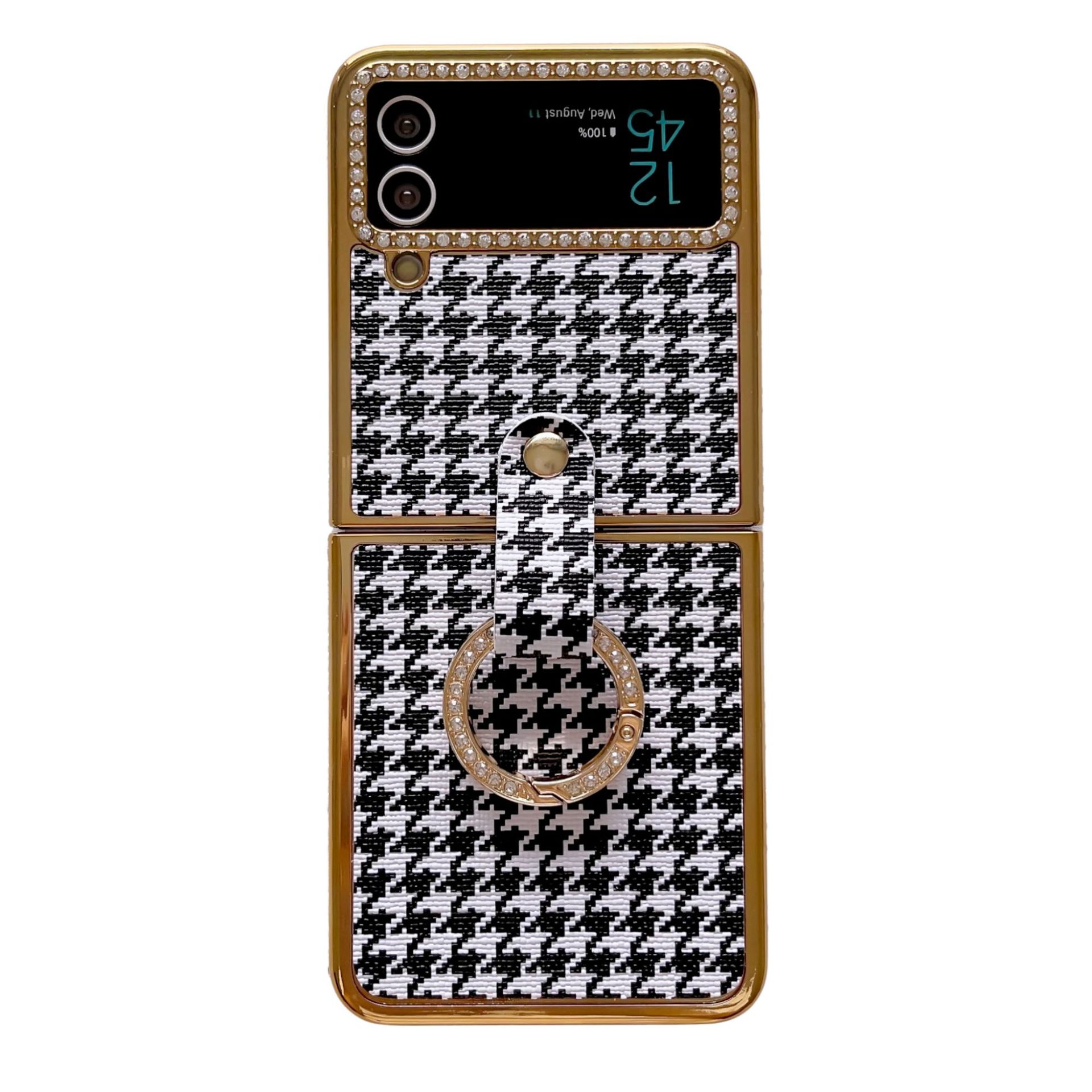 Suitable for Samsung ZFLIP5 electroplated diamond inlaid thousand bird grid ZFLIP4 luxurious and fashionable finger_voghion.com
