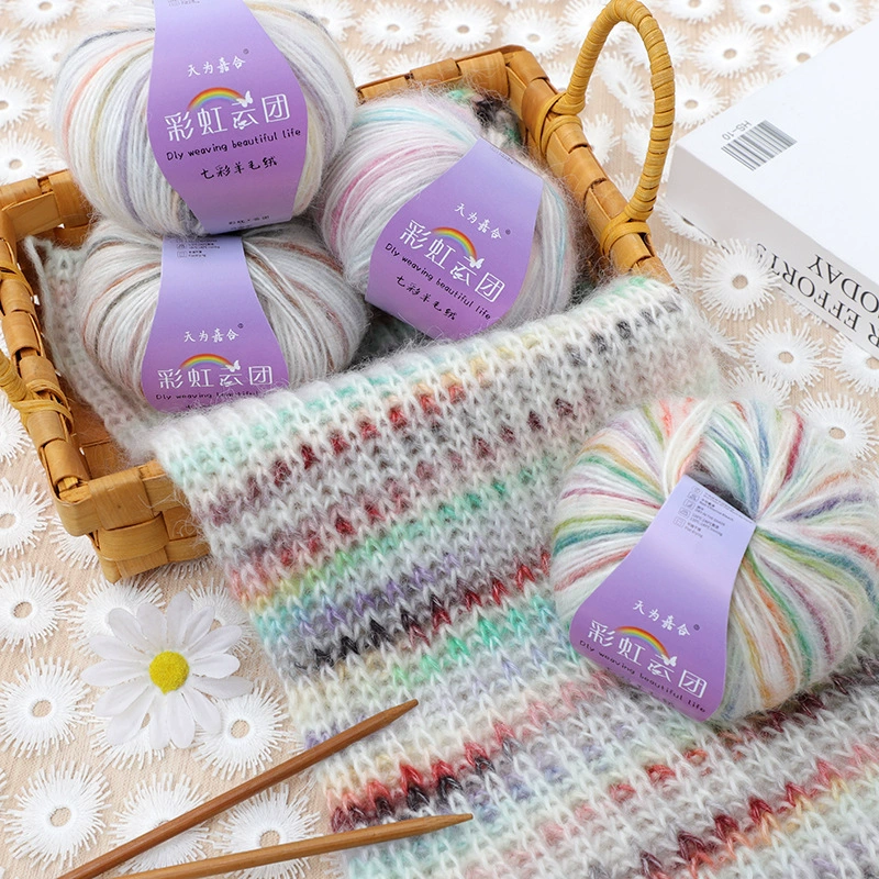 [Фантастическая шерсть] Градиентная опрыскивающаяся шерстяная пряжа Сладкий мечтательный цвет конфеты длинный сегмент окрашенной шерсти мохер ручной работы