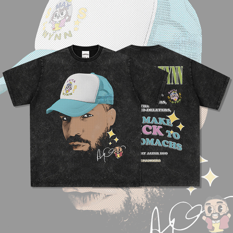 American-style Vintage Drake Duck Printed Short-sleeved T-shirt All-match High Street Heavy-duty Long-sleeved Crewneck Hooded Sweater for Men and Women