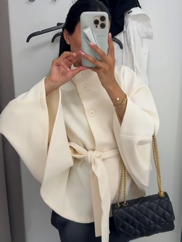 设计感立领收腰显瘦系带纯色呢子外套女2025跨境欧美风新款批发|undefined