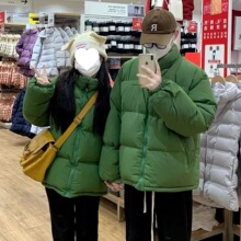 绿色羽绒服女短款加厚2025年新款韩版潮牌宽松面包服外套冬情侣