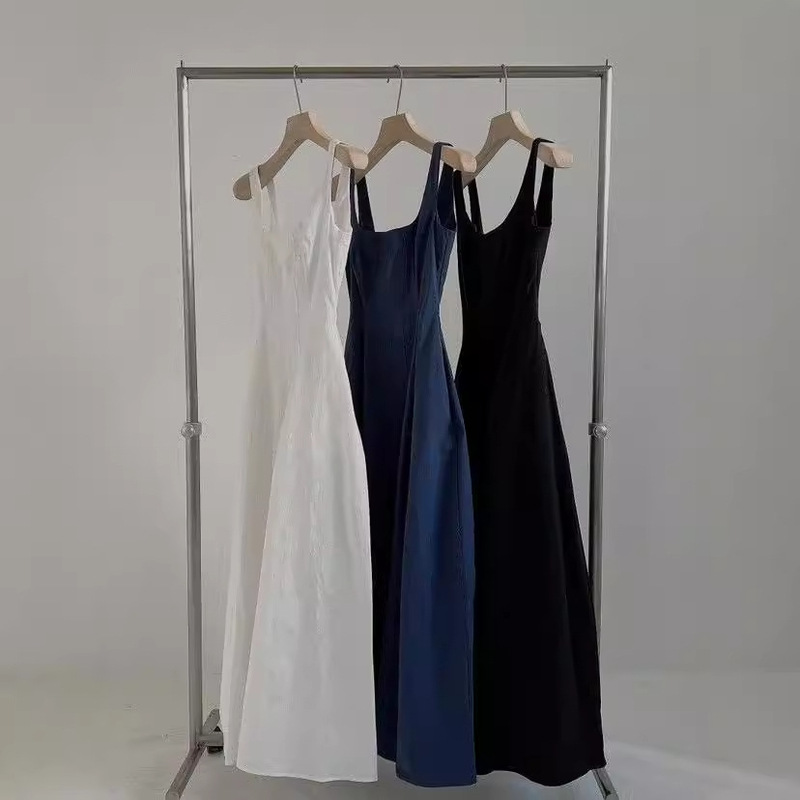 Fashionable Solid Color Dress, Summer Simple Sleeveless Mid-Length Dress, Spaghetti Strap Dress, Waist-Cinching and Slimming A5723 Fashionable Solid Color Dress, Summer Simple Sleeveless Mid-Length Dress, Spaghetti Strap Dress, Waist-Cinching and Slimming A5723