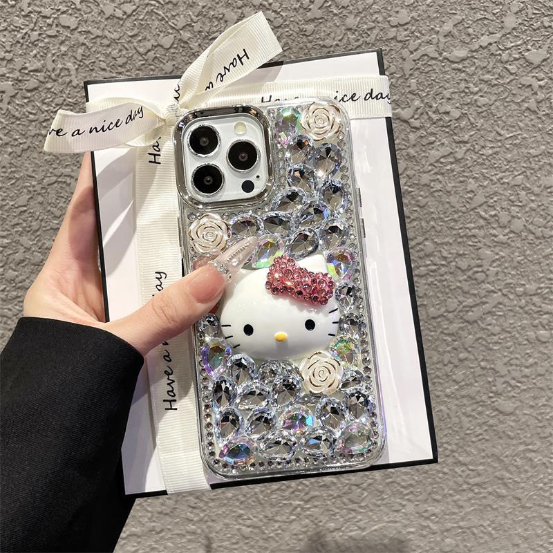 High-End Luxury Rhinestone Phone Case Suitable for Oppo Reno145C A5A3Prok13 Cat Design Full Diamond Findx9