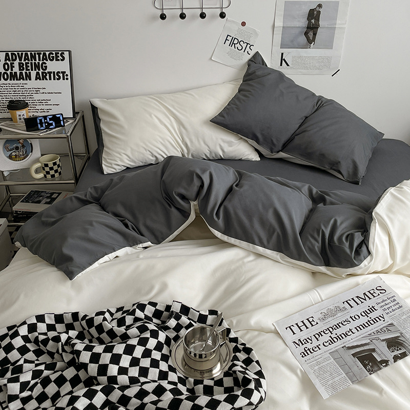 日本式水洗い綿純色四点セットシンプル無印風学生寮純綿三点セット純綿シーツ