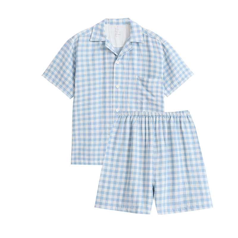 Japanese-style Muji-style Pure Cotton Double-layer Yarn Pajamas Women's Pure Cotton Short-sleeved Pajamas Summer Pure Cotton Short-sleeved Home Clothes Japanese-style Muji-style Pure Cotton Double-layer Yarn Pajamas Women's Pure Cotton Short-sleeved Pajamas Summer Pure Cotton Short-sleeved Home Clothes