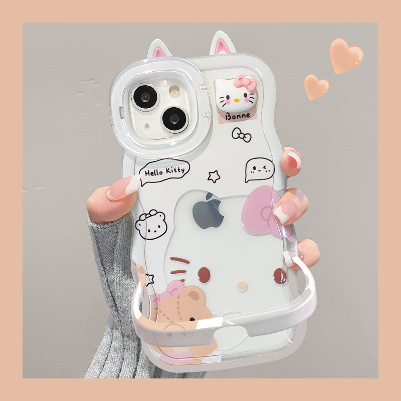 Kt Cat Doll Suitable for Apple 16 Cute Mobile Phone Case Iphone14Pro Double Stand 17 Transparent Silicone 15/13