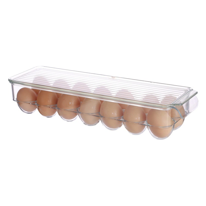 Cross-border new stackable refrigerator storage box kitchen storage with lid 14 grid built-in handle egg box manufacturer