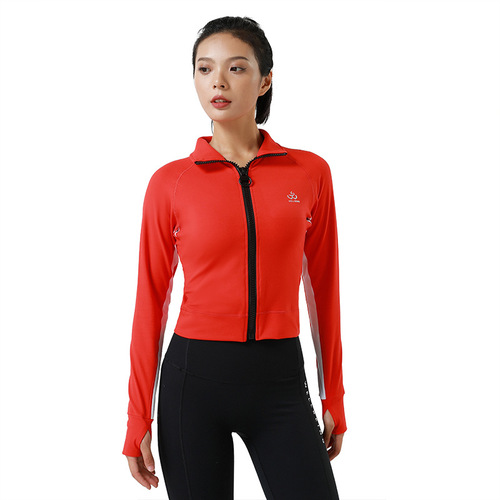 Autumn and winter fitness team uniform jacket, zippered long-sleeved sports jacket, optional fleece yoga wear, women's running sports top
