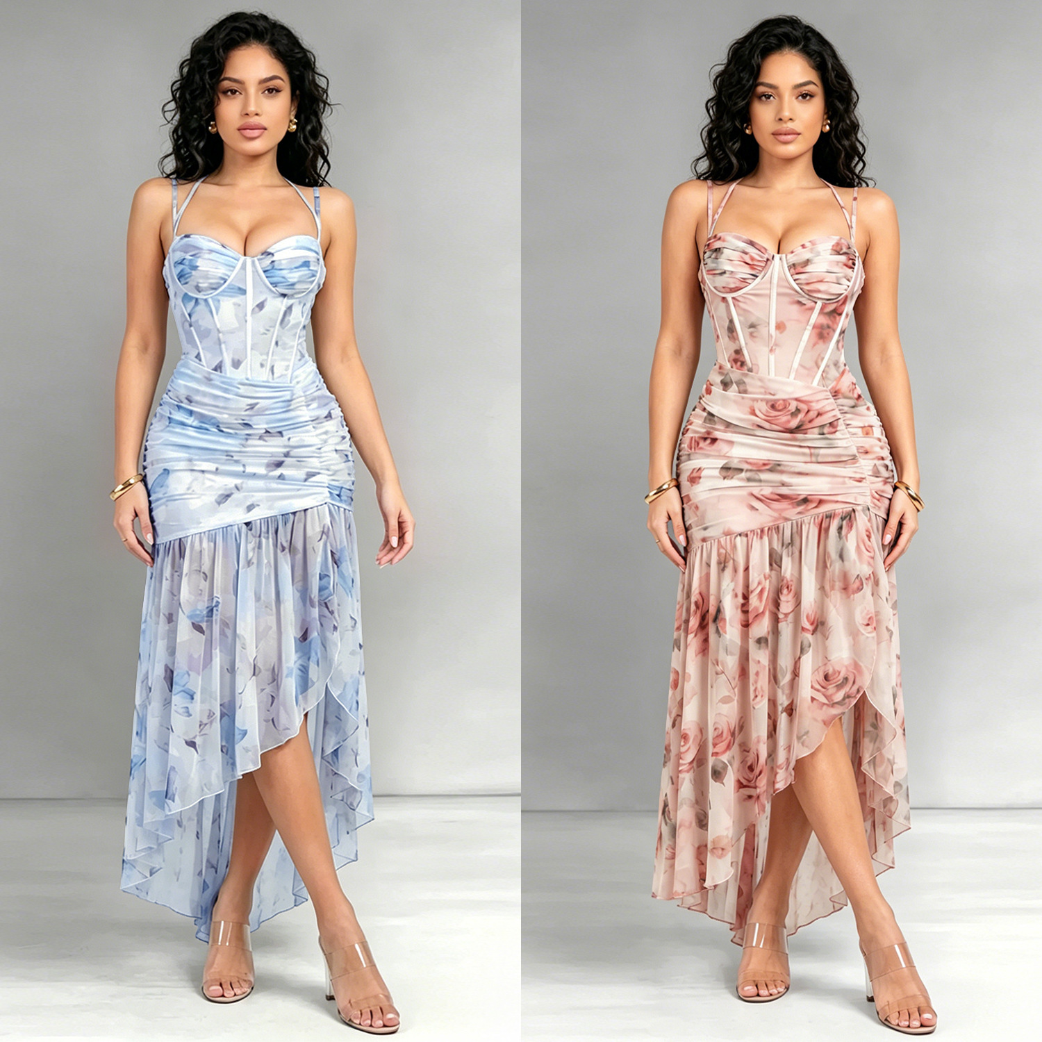 C7753 cross-border AliExpress Amazon 2026 nuevo vestido de fiesta de flores francesas de malla