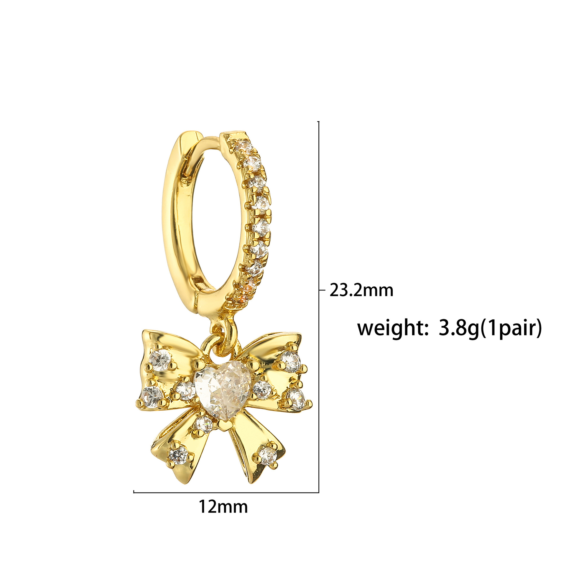 9g Weight Zircon Inlay Material Drop Earrings, Earrings Classification 1 Pair Quantity Daily Occasion 1 Pair Simple Style Bow Knot Inlay Copper Zircon Drop Earrings Earrings