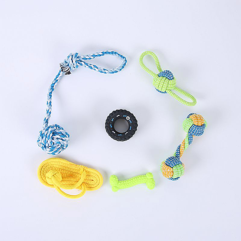 Los fabricantes suministran combinación de juguetes para mascotas, juego de 10 piezas, juguetes para mascotas tpr, juguetes molares de cuerda para perros Corgi