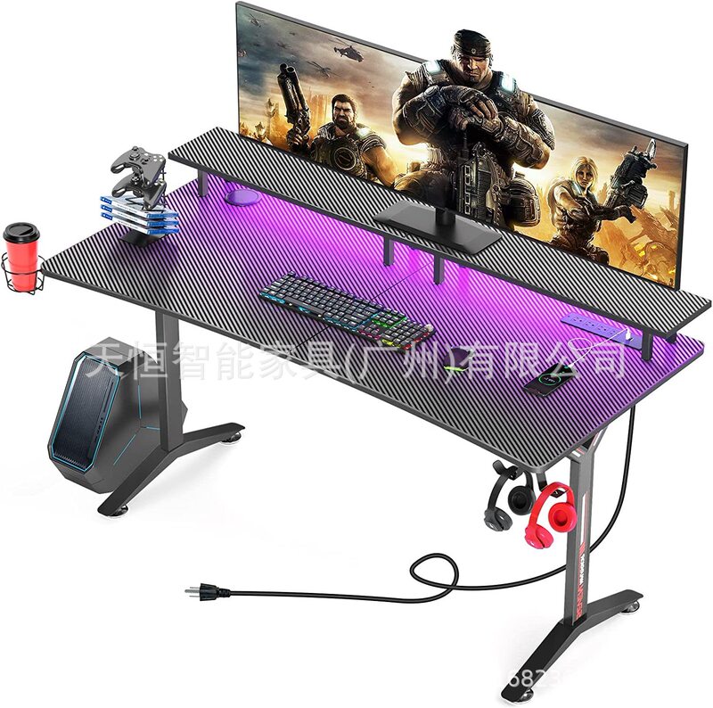 E-Sports Table with Led Strip and Power Outlet, Computer Desk, Study Table, Modern Simple Gaming Table E-Sports Table with Led Strip and Power Outlet, Computer Desk, Study Table, Modern Simple Gaming Table