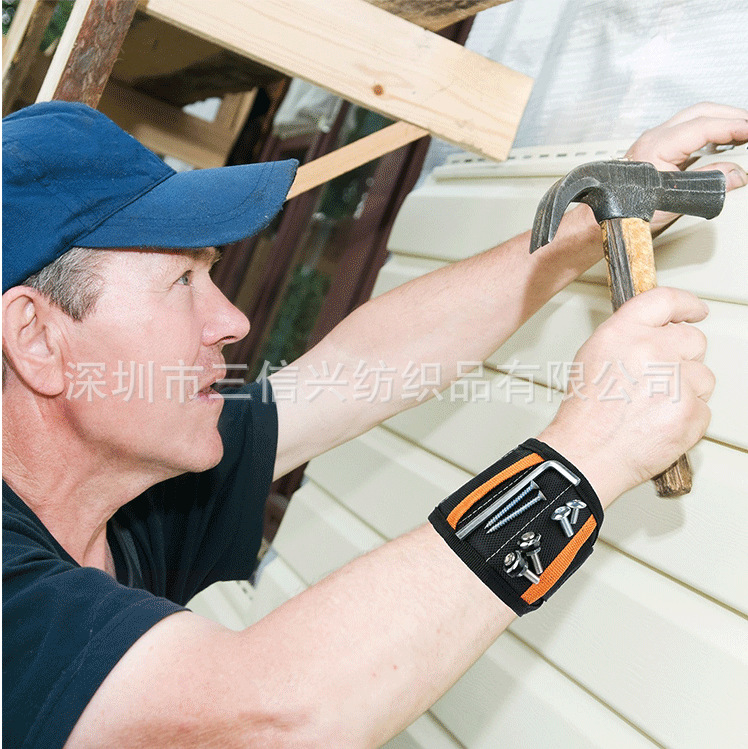 厂家直销磁性腕带装修收纳工具五排强性磁铁手腕绑带