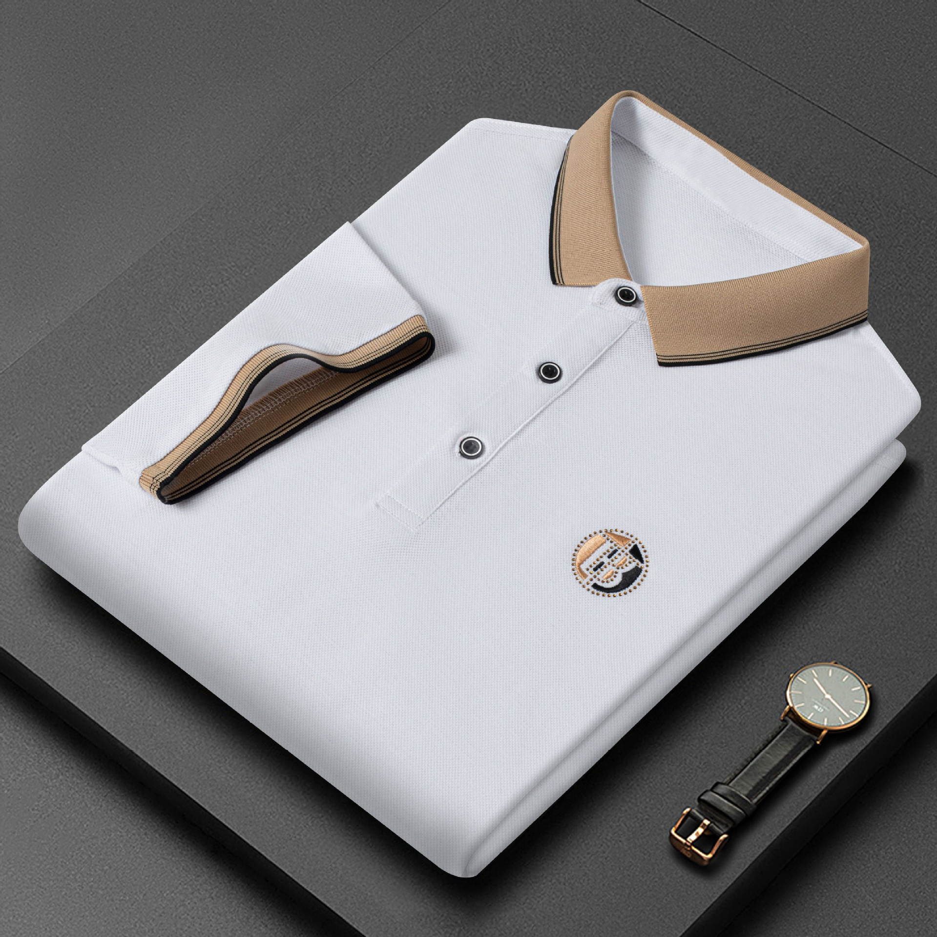 Cross-border business casual men's short-sleeved T-shirt, thin solid color cotton half-sleeve summer new style polo shirt