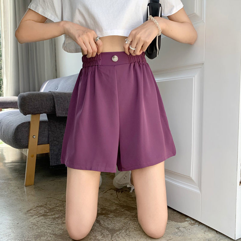 Shorts for Women Summer 2026 New Style Elastic Waist Purple Suit High-Waisted Slimming A-Line Wide-Leg Casual Women's Pants