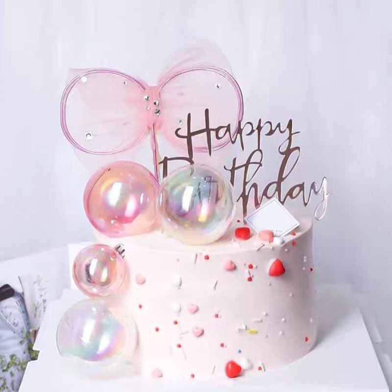 幻彩透明ボール誕生日ケーキ装飾ins風透明白色ピンク唯美ロマンチックな焙煎装飾品|undefined