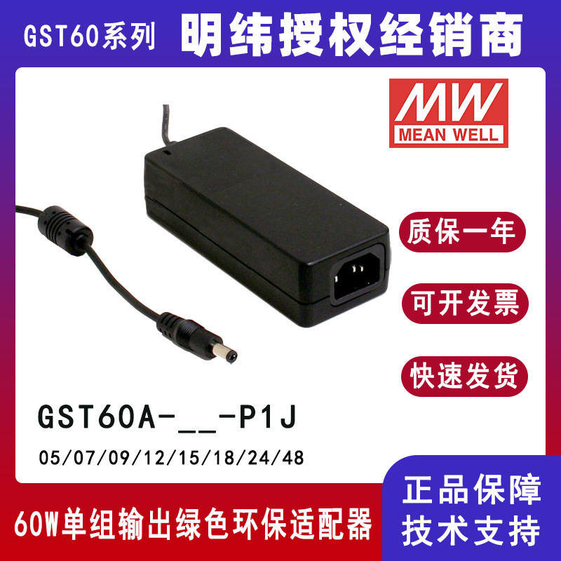 GST60A24-P1J Mingwei AC/DC High-reliability 60W Industrial Adapter GST60A12-P1J