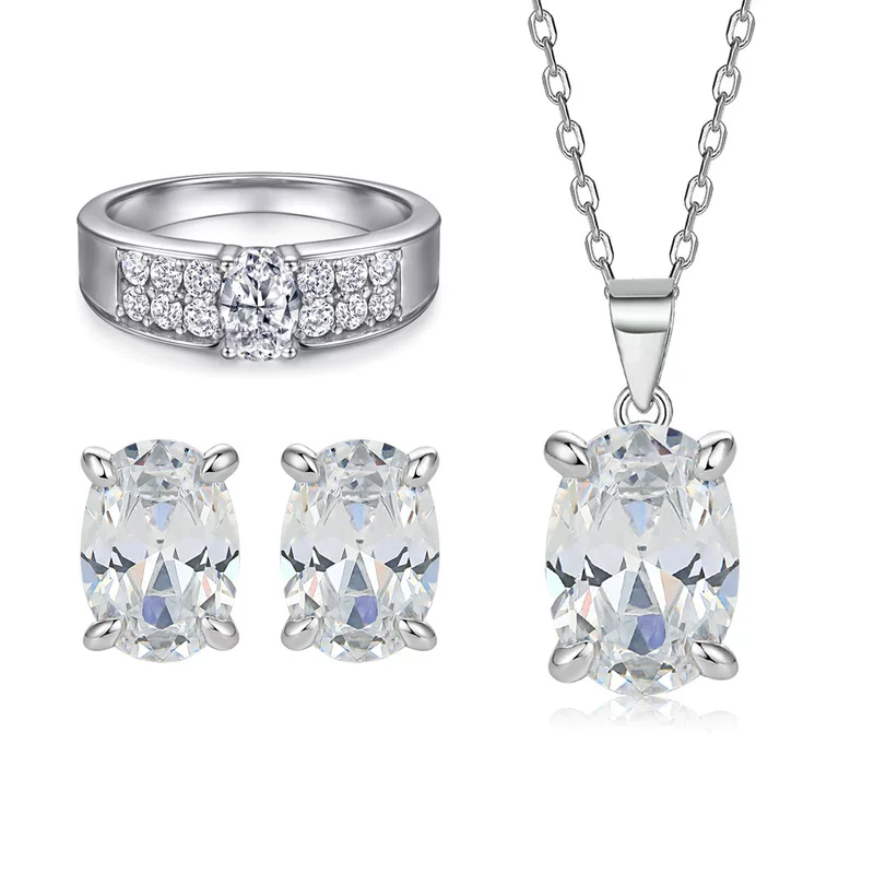 Jewelry, zirconium, pendant, necklace, small earrings, ring, European style, 925 sample silver, silver 925 sample