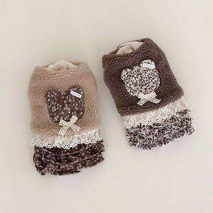 Mifaya factory direct pet dog clothes autumn and winter bear floral vintage fleece-lined thick vest coat bottoming skirt