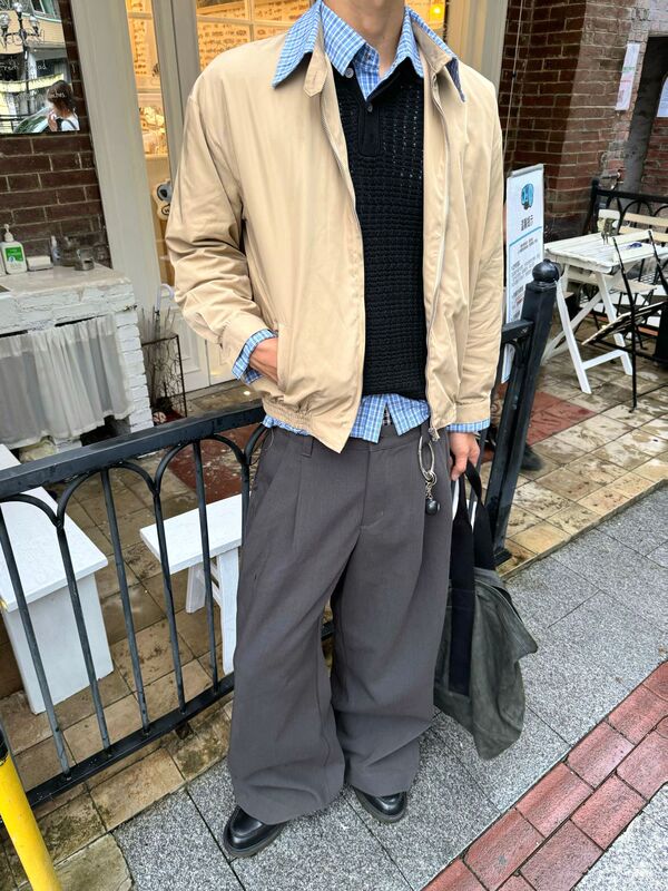 美式复古卡其色巴恩风外套男秋春高知miu系穿搭假两件哈灵顿夹克|undefined