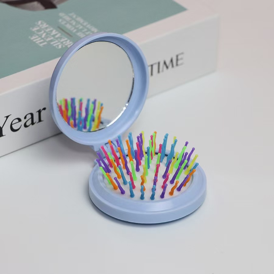 Airbag plegable Pequeño peine con espejo de maquillaje DIY adorable cojín de aire de niña cabeza de masaje portátil peine espejo todo en uno