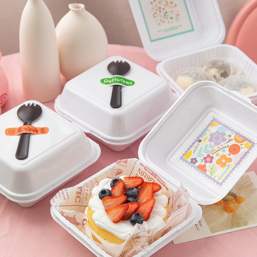 Dessert cake packaging box Internet celebrity sticker disposable pulp lunch box baked soufflé burger packaging box