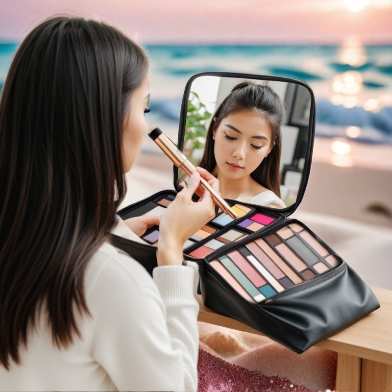 Carry-on Mirror Cosmetic Bag Women's Portable Large Capacity New Super Hot Professional Portable Storage Box Travel Products Explosions