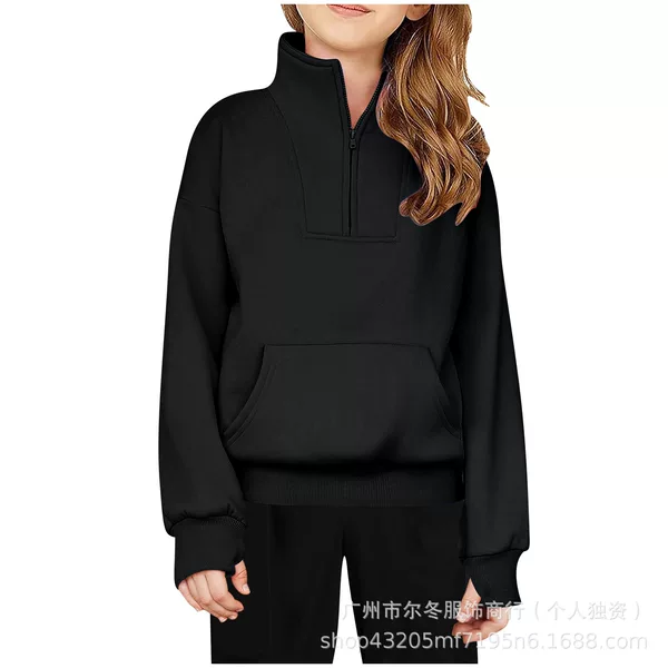 2025 European and American Girls Half Zipper Sweatshirt Fleece Zipper Pullover Sweatshirt Autumn Clothes Children's Sweatshirt