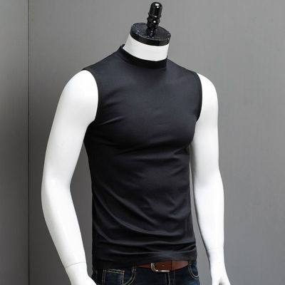 Spring and summer man Mercerized cotton High collar Base coat Sleeveless pure cotton Half a vest Solid jacket Elastic force Vest